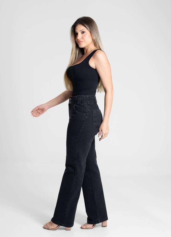 Sawary - Calça Sarja Sawary Wide Leg - 280301 Preto 3