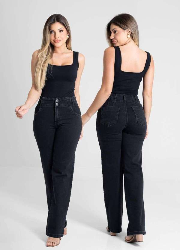 Sawary - Calça Sarja Sawary Wide Leg - 280301 Preto 6