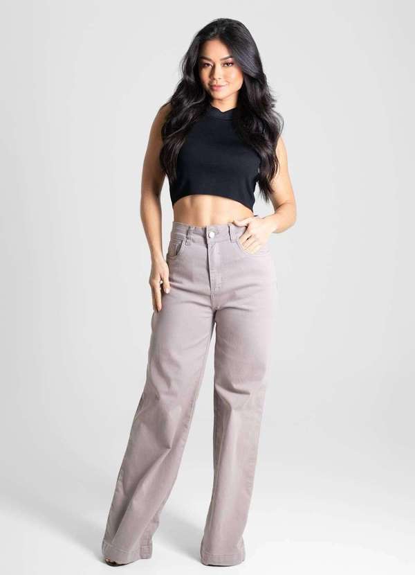 Sawary - Calça Sarja Sawary Wide Leg - 280472 Bege 2