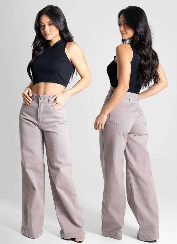 Sawary - Calça Sarja Sawary Wide Leg - 280472 Bege 6