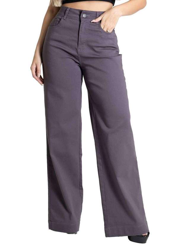 Sawary - Calça Sarja Sawary Wide Leg - 280481 Cinza
