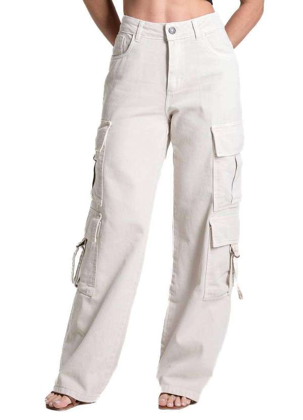 Sawary - Calça Sarja Sawary Wide Leg - 280482 Bege