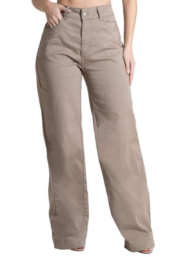 Sawary - Calça Sarja Sawary Wide Leg - 280483 Bege