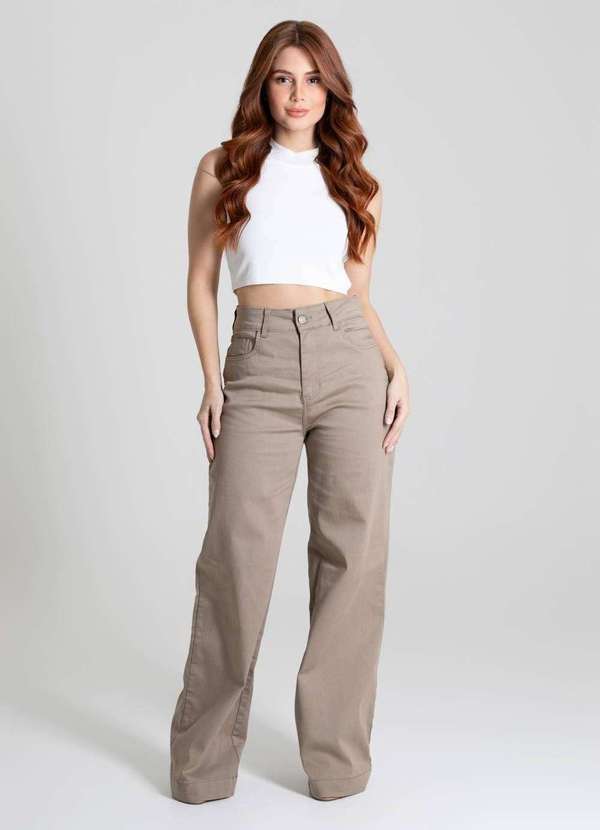 Sawary - Calça Sarja Sawary Wide Leg - 280483 Bege 2