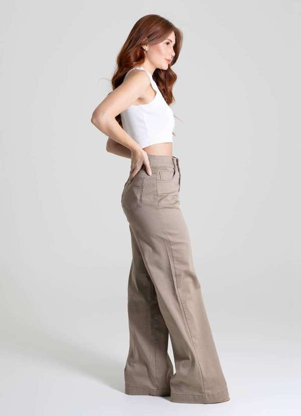 Sawary - Calça Sarja Sawary Wide Leg - 280483 Bege 3