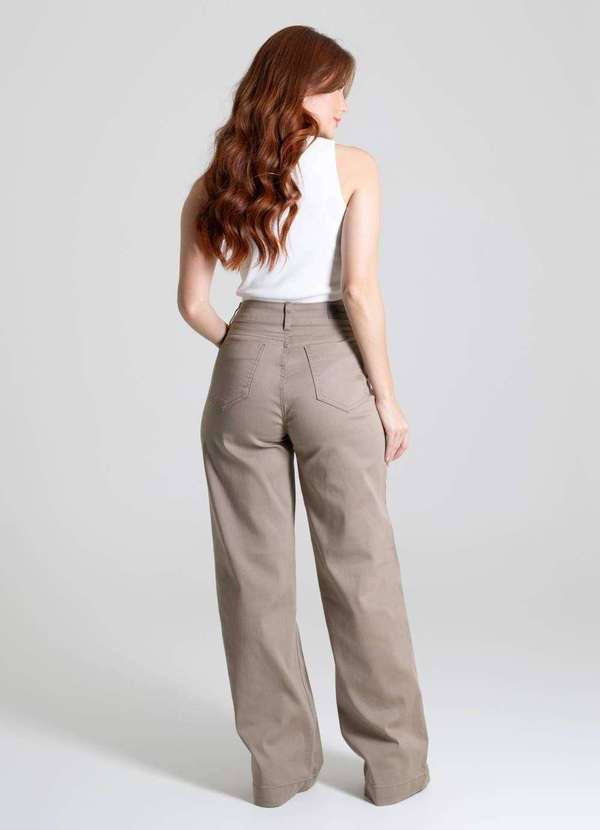 Sawary - Calça Sarja Sawary Wide Leg - 280483 Bege 4