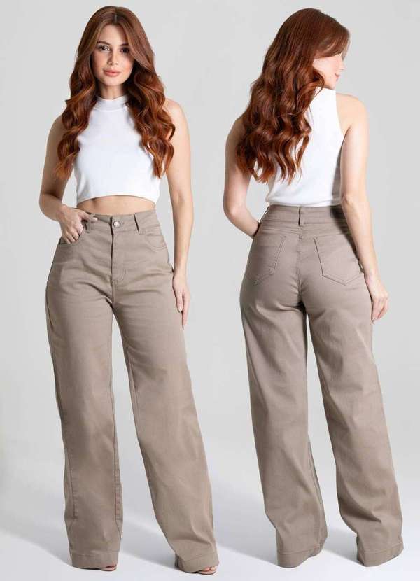 Sawary - Calça Sarja Sawary Wide Leg - 280483 Bege 6