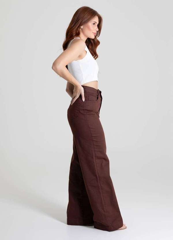 Sawary - Calça Sarja Sawary Wide Leg - 280484 Marrom 3