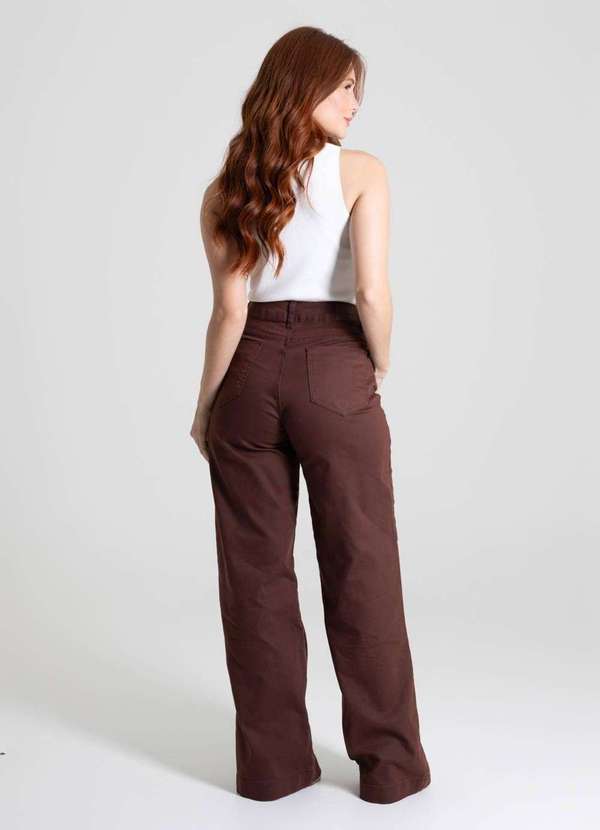Sawary - Calça Sarja Sawary Wide Leg - 280484 Marrom 4