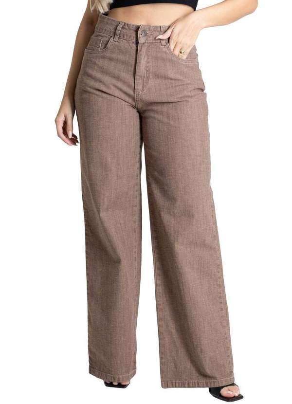 Sawary - Calça Sarja Sawary Wide Leg - 280505 Marrom