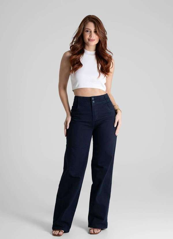 Sawary - Calça Sarja Sawary Wide Leg - 280541 Azul 2