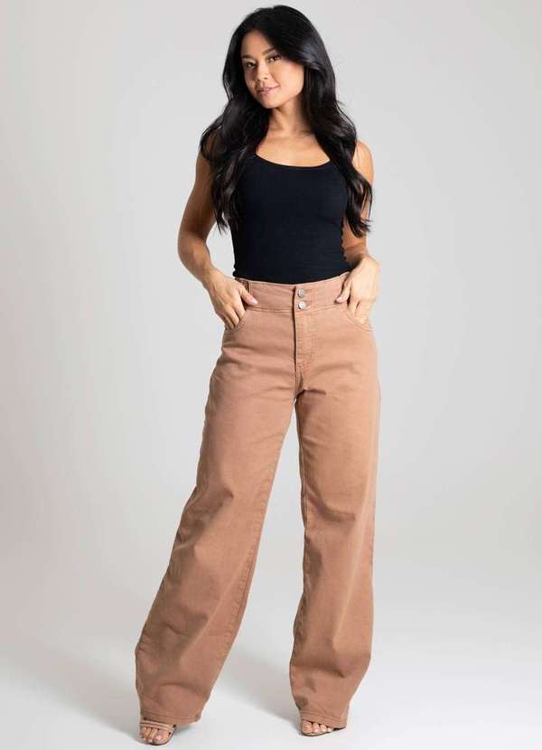 Sawary - Calça Sarja Sawary Wide Leg - 280597 Bege 2