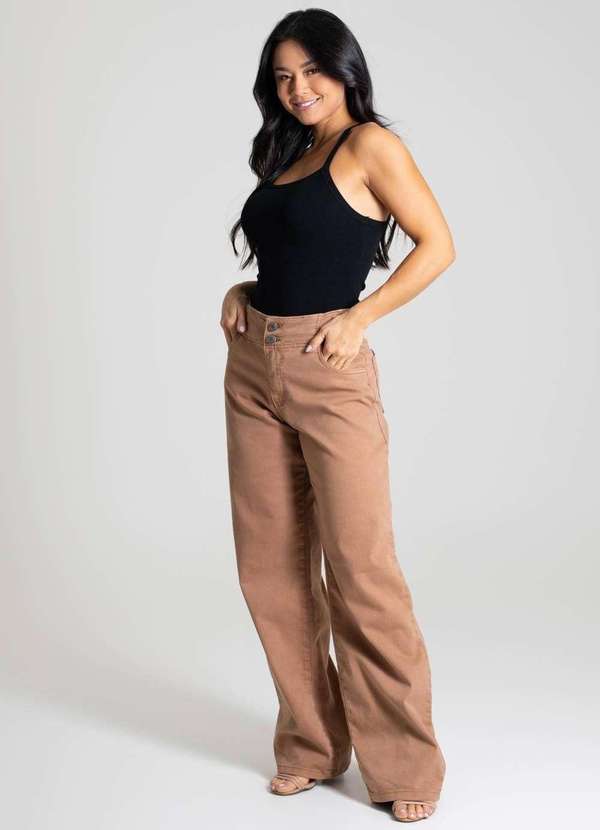 Sawary - Calça Sarja Sawary Wide Leg - 280597 Bege 3