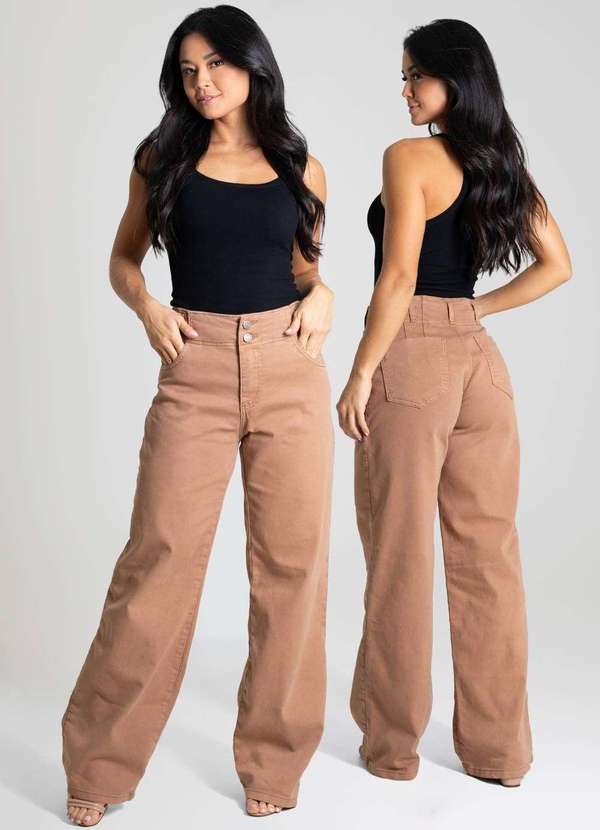 Sawary - Calça Sarja Sawary Wide Leg - 280597 Bege 6