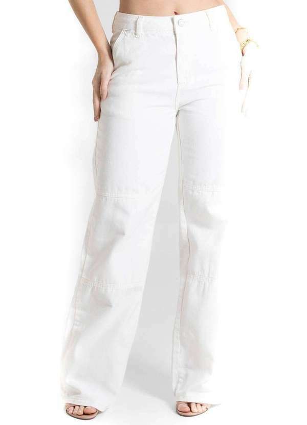 Sawary - Calça Sarja Sawary Wide Leg - 280610 Bege