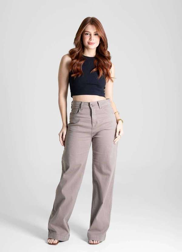 Sawary - Calça Sarja Sawary Wide Leg - 280646 Bege 2