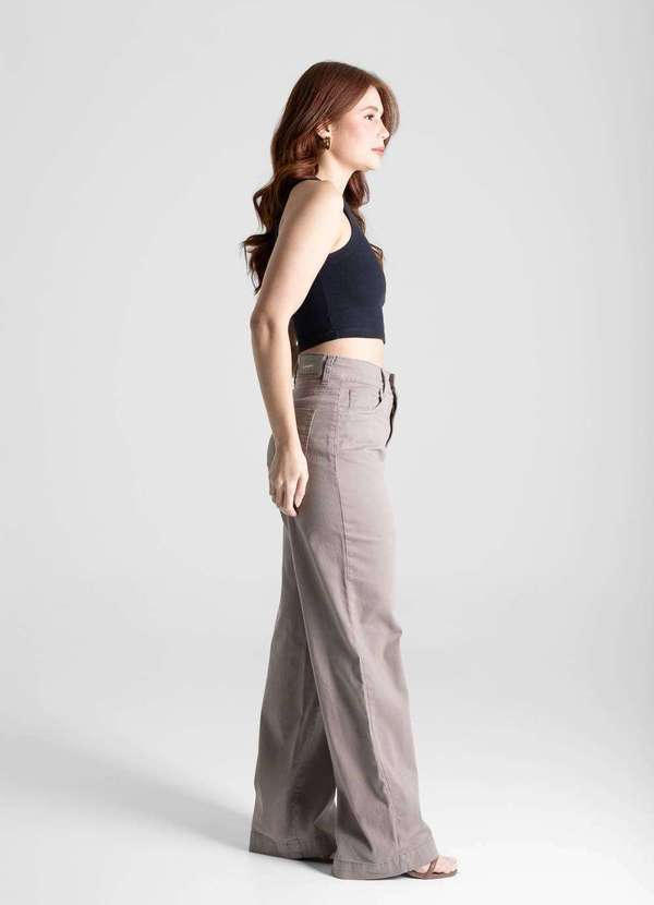 Sawary - Calça Sarja Sawary Wide Leg - 280646 Bege 3