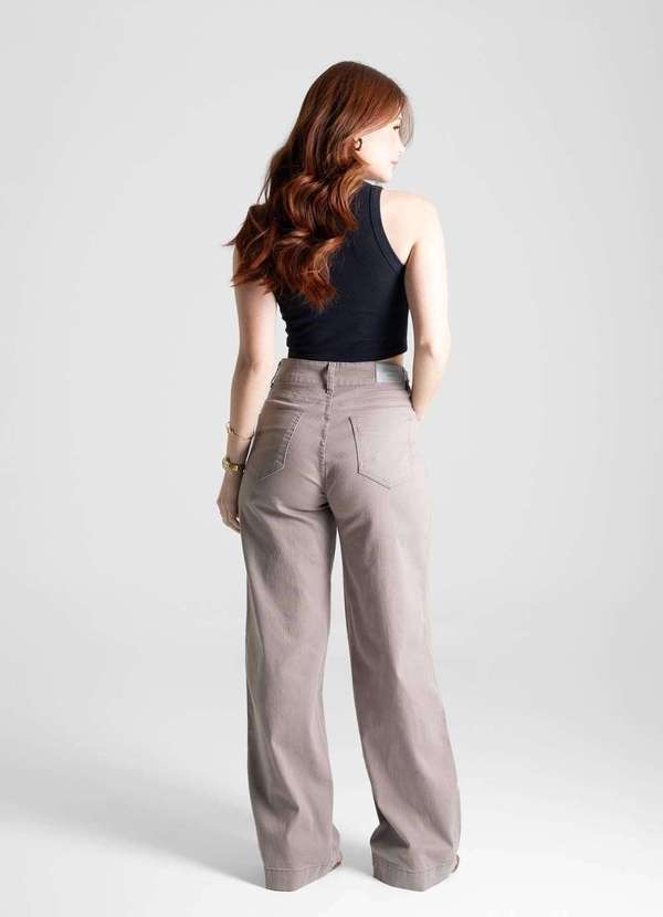 Sawary - Calça Sarja Sawary Wide Leg - 280646 Bege 4