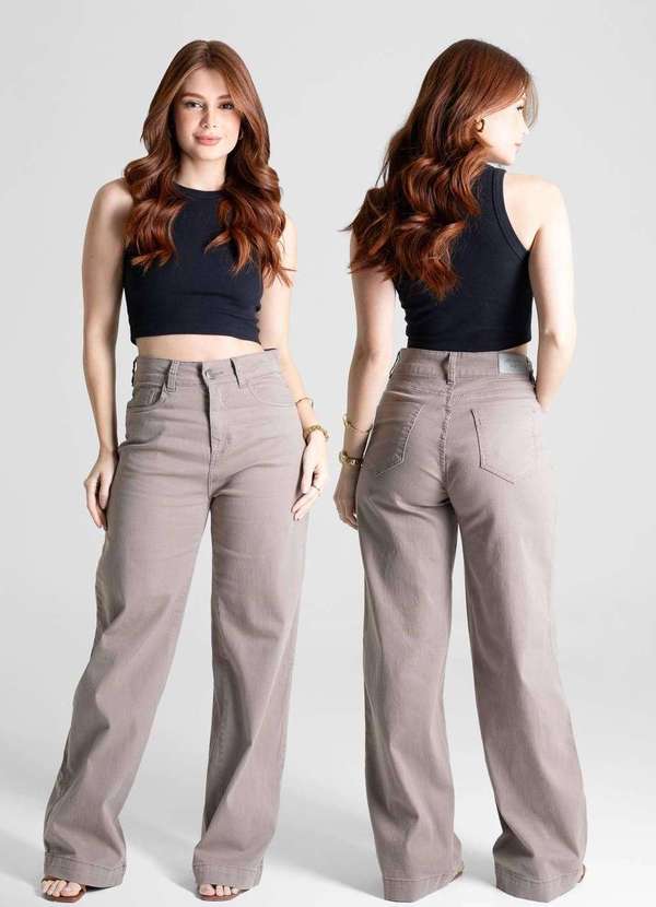 Sawary - Calça Sarja Sawary Wide Leg - 280646 Bege 6