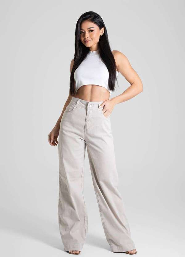 Sawary - Calça Sarja Sawary Wide Leg - 280657 Bege 2