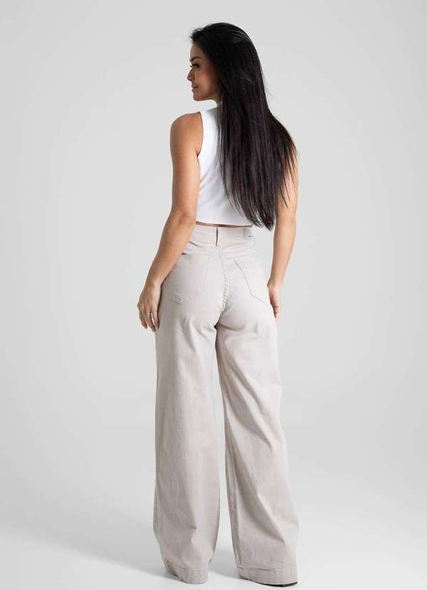 Sawary - Calça Sarja Sawary Wide Leg - 280657 Bege 4