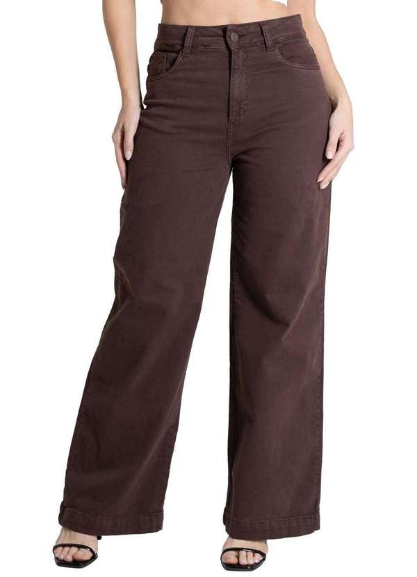 Sawary - Calça Sarja Sawary Wide Leg - 280667 Marrom