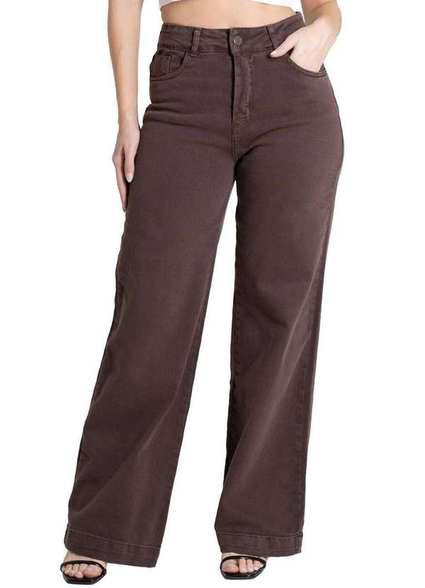 Sawary - Calça Sarja Sawary Wide Leg - 280668 Marrom