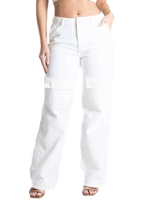 Sawary - Calça Sarja Sawary Wide Leg - 280709 Bege