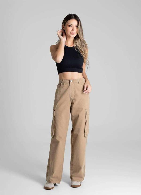 Sawary - Calça Sarja Sawary Wide Leg - 280760 Bege 2