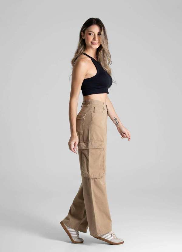 Sawary - Calça Sarja Sawary Wide Leg - 280760 Bege 3