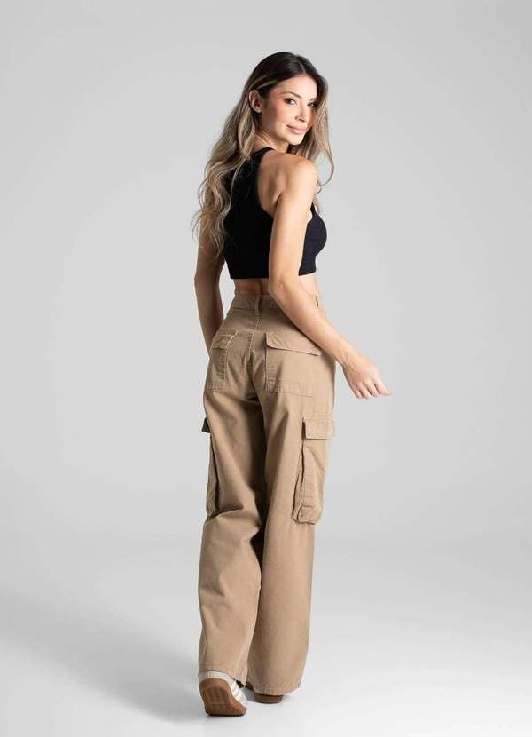 Sawary - Calça Sarja Sawary Wide Leg - 280760 Bege 4