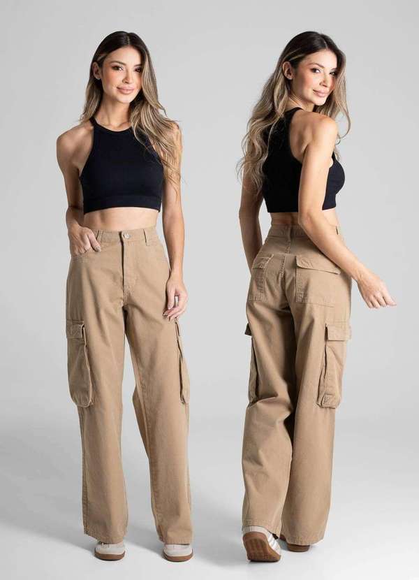 Sawary - Calça Sarja Sawary Wide Leg - 280760 Bege 6