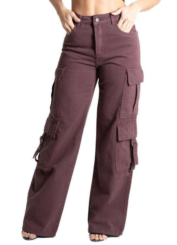 Sawary - Calça Sarja Sawary Wide Leg - 280761 Marrom