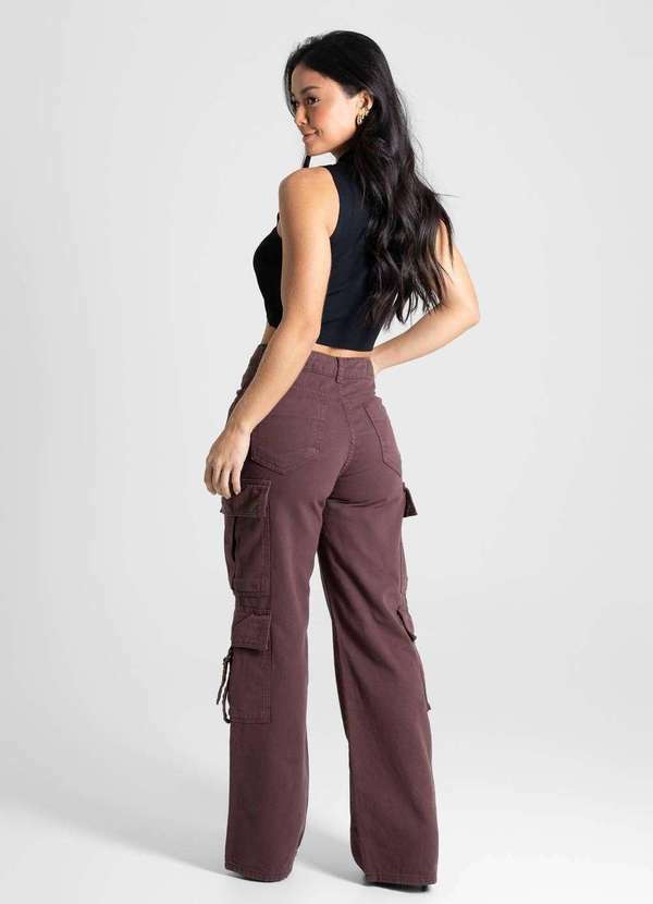 Sawary - Calça Sarja Sawary Wide Leg - 280761 Marrom 4