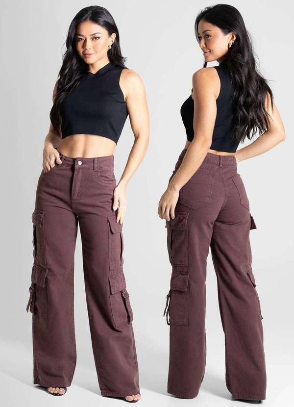 Sawary - Calça Sarja Sawary Wide Leg - 280761 Marrom 6