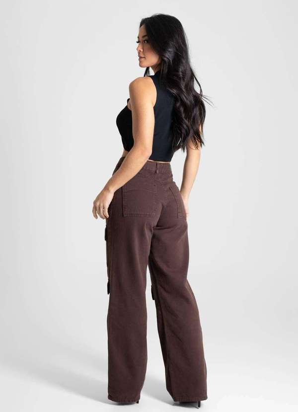 Sawary - Calça Sarja Sawary Wide Leg - 280817 Marrom 4