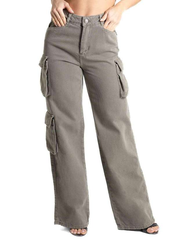 Sawary - Calça Sarja Sawary Wide Leg- 280818 Verde