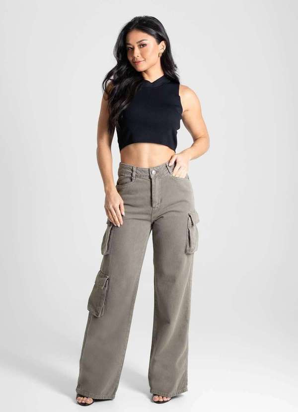 Sawary - Calça Sarja Sawary Wide Leg- 280818 Verde 2