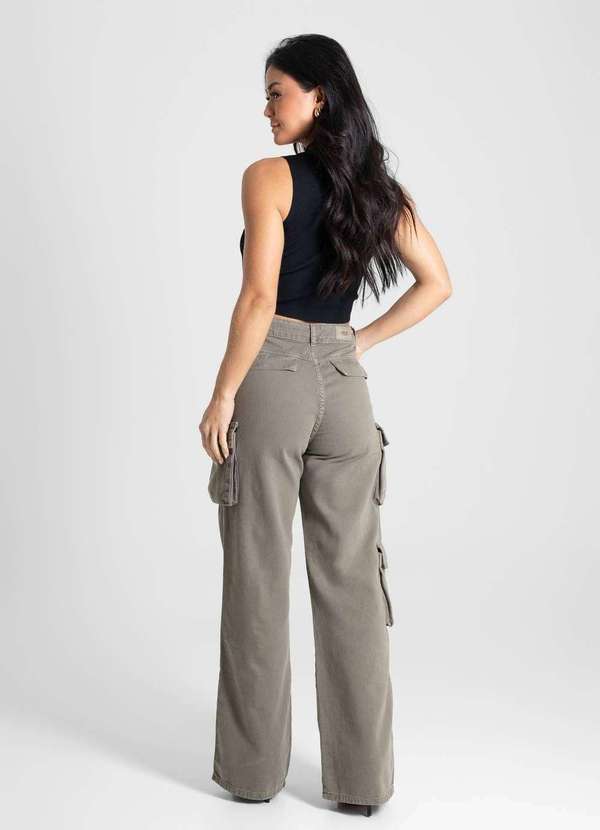 Sawary - Calça Sarja Sawary Wide Leg- 280818 Verde 4