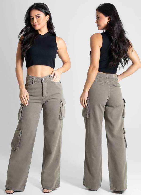 Sawary - Calça Sarja Sawary Wide Leg- 280818 Verde 6