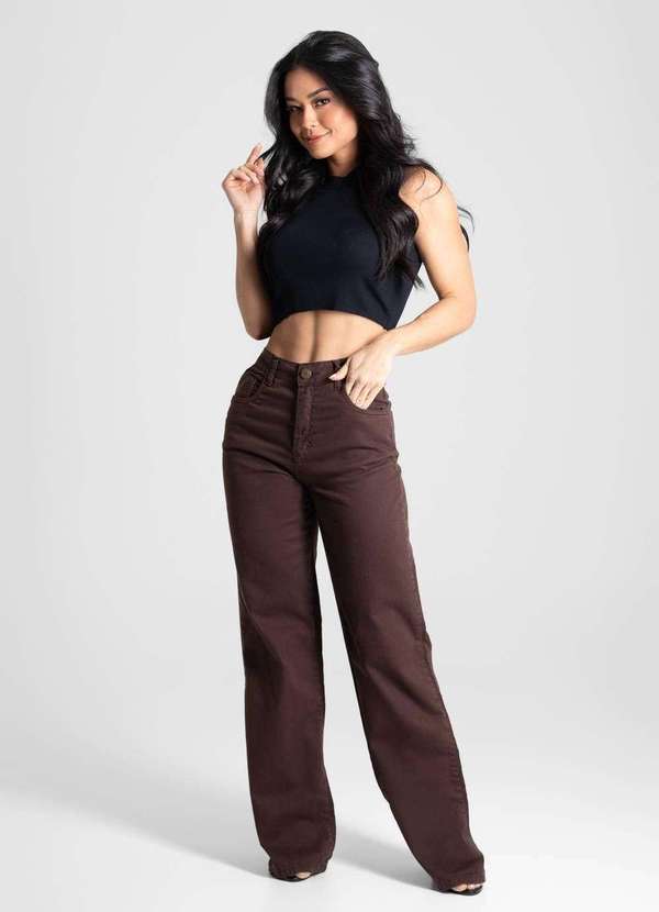 Sawary - Calça Sarja Sawary Wide Leg - 280820 Marrom 2