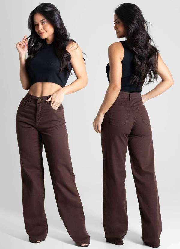 Sawary - Calça Sarja Sawary Wide Leg - 280820 Marrom 6