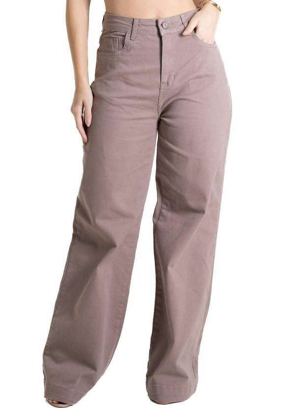 Sawary - Calça Sarja Sawary Wide Leg - 280833 Bege