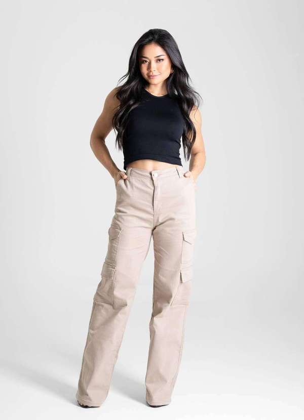 Sawary - Calça Sarja Sawary Wide Leg - 280893 Bege 2