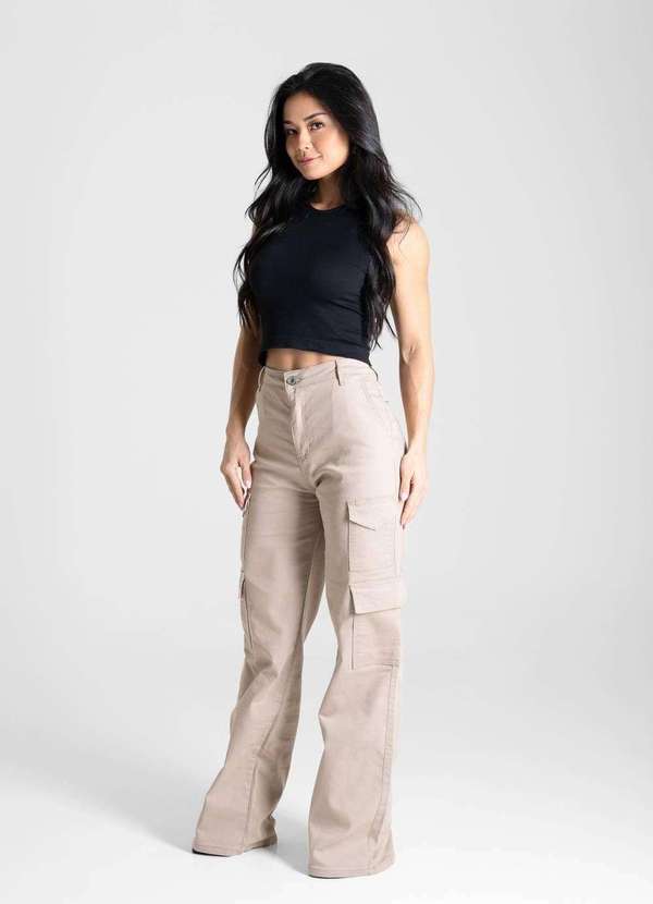 Sawary - Calça Sarja Sawary Wide Leg - 280893 Bege 3