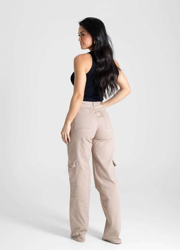 Sawary - Calça Sarja Sawary Wide Leg - 280893 Bege 4