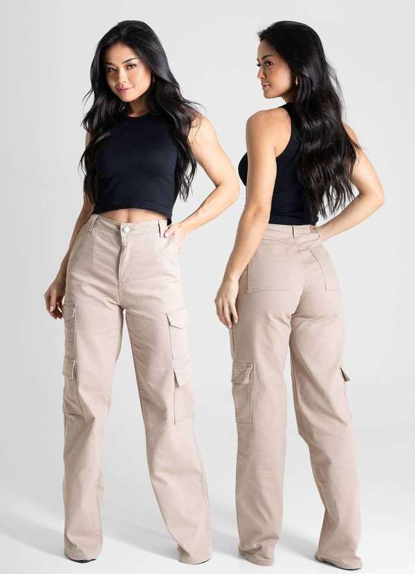 Sawary - Calça Sarja Sawary Wide Leg - 280893 Bege 6