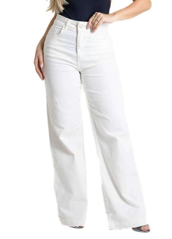 Sawary - Calça Sarja Sawary Wide Leg - 280901 Bege