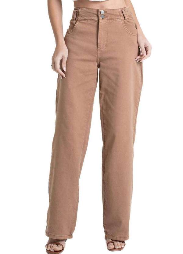 Sawary - Calça Sarja Sawary Wide Leg - 280924 Bege