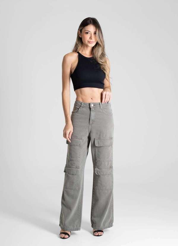 Sawary - Calça Sarja Sawary Wide Leg - 281087 Verde 2